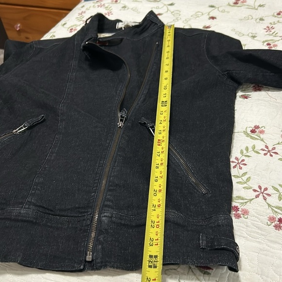 Max Studio Womens Denim Moto Jacket Sylvie Size XS Black Dark Wash Loose Fit NWT - Picture 13 of 16